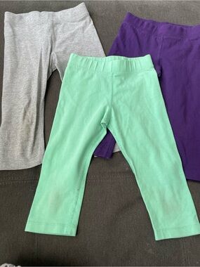 Kids Cotton Stretch Leggings - Mint, Gray & Purple Trio